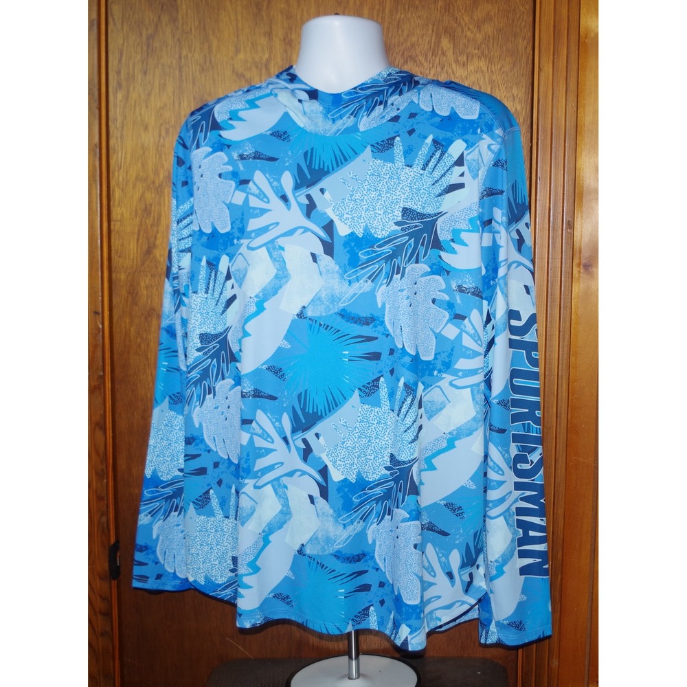NWT World Wide Sportsman Men's XL 3D Cool Fishing Hoodie UPF 50+ Blue Tropical‎
